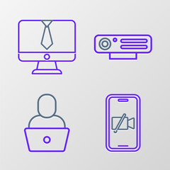 Set line Video camera Off on mobile, Freelancer, Web and chat conference icon. Vector