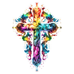 Christian cross, rainbow, gay pride, LGBT, isolated, without background