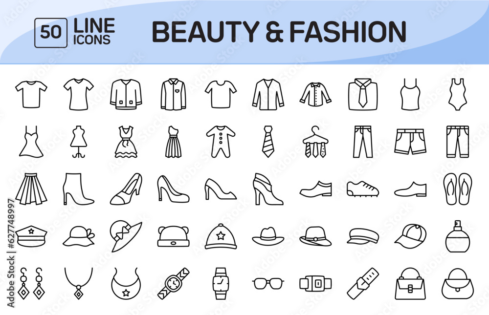 Wall mural beauty and fashion line icons pack vol 1