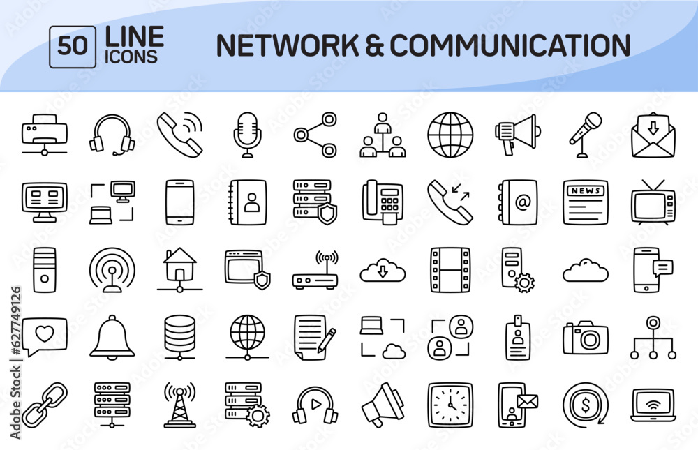 Wall mural Network and Communication Line Icons Pack Vol 1