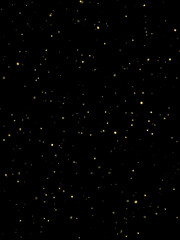 Festive vector background with gold glitter and confetti for christmas celebration. Black background with glowing golden particles.