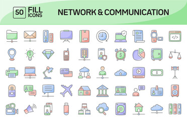 Network and Communication Awesome Color Outline Icons Pack Vol 2