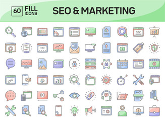 Seo and Marketing Awesome Color Outline Icons Pack Vol 1