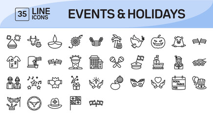 Fototapeta na wymiar Events and Holidays Line Icons Pack Vol 1