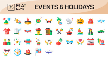 Fototapeta na wymiar Events and Holidays Flat Icons Pack Vol 1