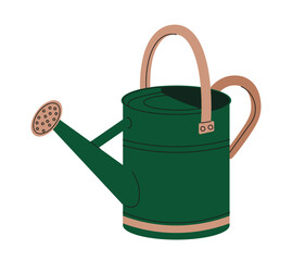 Green watering can concept. Gardening equipment and tool. Farming and horticulture, irrigation. Template, layout and mock up. Cartoon flat vector illustration isolated on white background