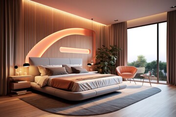 Contemporary bedroom with natural light, minimalist decor and stylish comfort