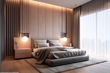 Contemporary bedroom with natural light, minimalist decor and stylish comfort