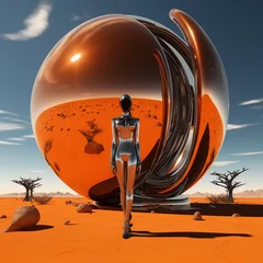 Generative ai feminine humanoid model editorial fashion posing desert © Eugenio Marongiu