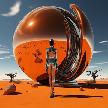 Generative ai feminine humanoid model editorial fashion posing desert