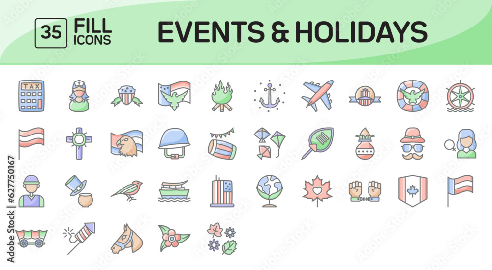 Wall mural Events and Holidays Awesome Color Outline Icons Pack Vol 2