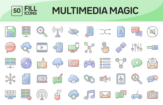 Multimedia Magic Awesome Color Outline Icons Pack Vol 1
