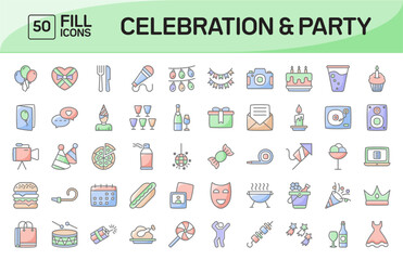 Celebration and Party Awesome Color Outline Icons Pack Vol 1