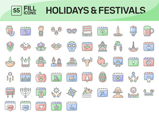 Holidays and Festivals Awesome Color Outline Icons Pack Vol 1