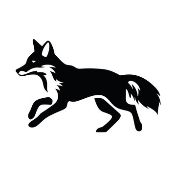 Vector black silhouette of fox jumping isolated on white background