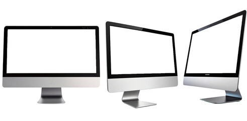 Modern desktop computer on transparent background cutout, PNG file. Mockup template for artwork design. perspective positions many different angle - obrazy, fototapety, plakaty