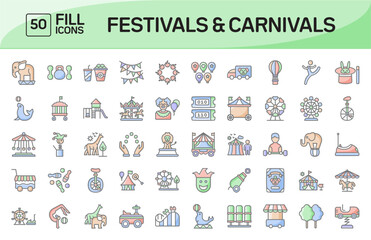 Festivals and Carnivals Awesome Color Outline Icons Pack Vol 1