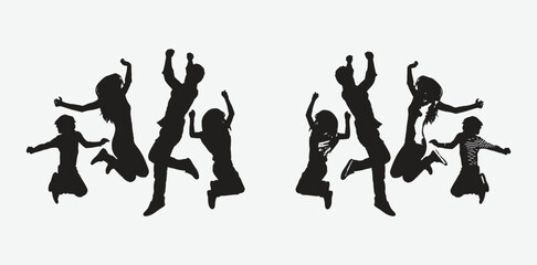 Captivating Silhouettes of a Joyful Family Jumping in the Air, Vector Illustration with Endless Creativity and Emotional Connection