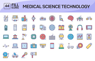 Medical Science Technology Color Outline Icons Pack Vol 1