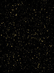 Festive vector background with gold glitter and confetti for christmas celebration. Black background with glowing golden particles.