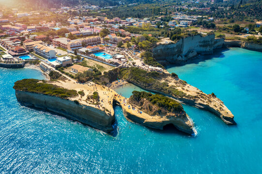 Famous Canal D'amour in Sidari, Corfu island, Greece. Famous Canal d'Amour beach with beautiful rocky coastline in amazing blue Ionian Sea in Sidari holiday village on Corfu island in Greece.