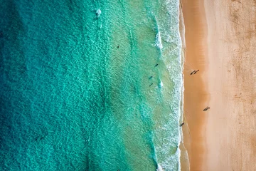 Fotobehang Canarische Eilanden Beach with turquoise water on Fuerteventura island, Spain, Canary islands. Aerial view of sand beach, ocean texture background, top down view of beach by drone. Fuerteventura, Spain, Canary islands.