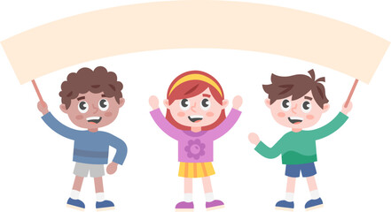 Cute Kids Holding Banner Illustration