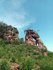 Schillerfelsen bei Dahn im Landkreis Südwestpfalz, Rheinland-Pfalz im Pfälzerwald. Ausblick vom...