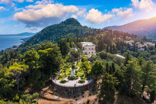 Achilleion palace in Corfu Island, Greece, built by Empress of Austria Elisabeth of Bavaria, also known as Sisi. The Achilleion palace in Corfu, Greece.