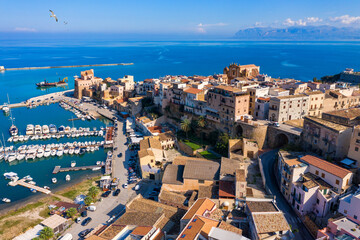 Castellammare del Golfo town (Gulf of Castellammare) on Mediterranean Sea, Trapany, Sicily, Italy. The town of Castellammare del Golfo in the province of Trapani in Sicily Italy.