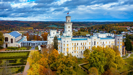 Hluboka Castle, historic chateau in Hluboka nad Vltavou in South Bohemia, Czech Republic. Famous Czech castle Hluboka nad Vltavou, medieval building with beautiful park. Prague, Czechia.