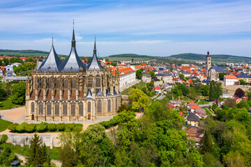 View of Kutna Hora with Saint Barbara's Church that is a UNESCO world heritage site, Czech...