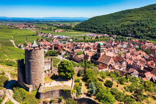 Kaysersberg in Alsace, one of the most beautiful villages of France. Kaysersberg in Alsace in the department of Haut-Rhin of the Grand Est region of France. Small village of Kaysersberg in Alsace.