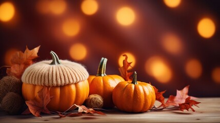 Naklejka na ściany i meble Cozy Autumn background wiyj pumpkins