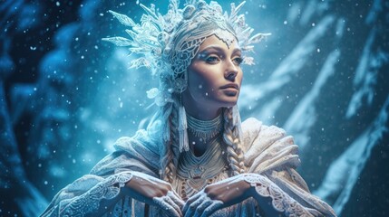 Goddess of Winter made from Snowflakes.  Created with Generative AI.