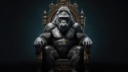 Fototapeta na wymiar king gorilla sitting on a throne. Created with Generative AI.