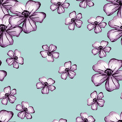 Fototapeta premium Seamless Pattern with Hand Drawn Marigold Flower.