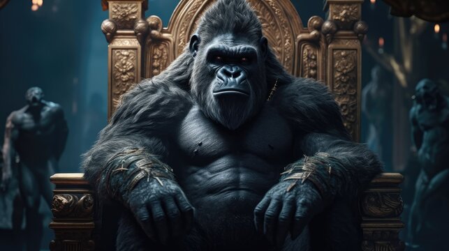 king gorilla sitting on a throne. Created with Generative AI.