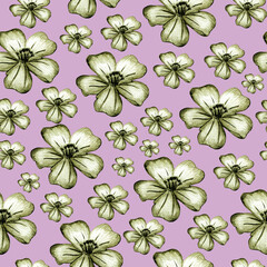 Seamless Pattern with Hand Drawn Marigold Flower.