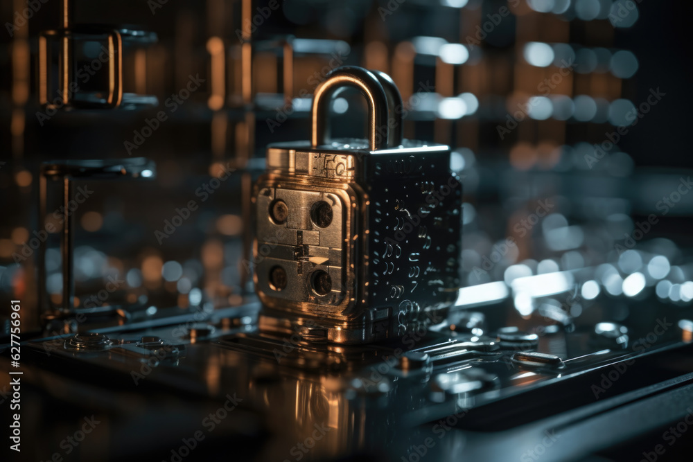 Poster digital padlock. cyber security technology network data protection technology virtual dashboard.onli