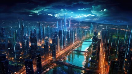 Fototapeta premium Digital City of the Future A Comprehensive Guide to the High-Tech Metropolis of Tomorrow