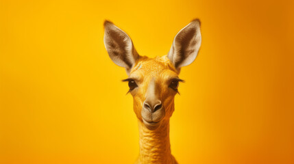 A cute llama or Vicuña on a bright yellow background.