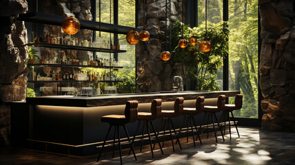 design of an indoor bar into a design house, ultra realistic, beautiful led light,