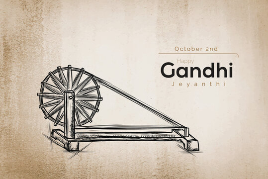 Gandhi Jayanti is a national holiday in India celebrated on 2nd October vector hand drawing illustration