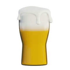 3D Beer in Glass Isolated on TransparentBackground