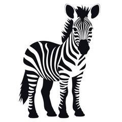 Zebra, striped horse, African savannah animal, striped hide, line pattern. Wild animal, cute character, isolated object on white background, cartoon vector drawing.