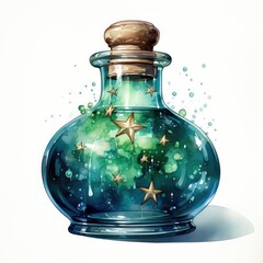 Watercolor Clipart Cute Pixar Style Potion Bottle with a Twisted Stopper