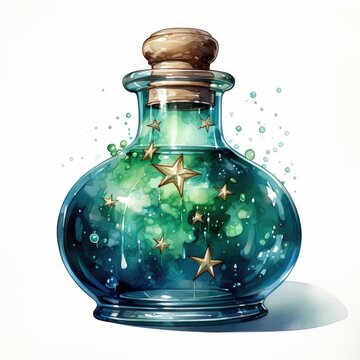 Watercolor Clipart Cute Pixar Style Potion Bottle With A Twisted Stopper