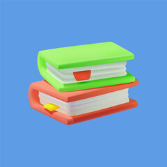Stack of two closed books, 3D vector icon on a blue background.