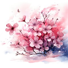Fototapeta na wymiar Watercolor Clipart Cherry Blossom Petals Gracefully Floating Through the Air, on white background